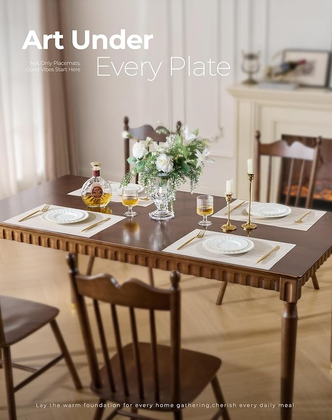 Leetaltree Beige White Placemats Set of 20 - Heat Resistant Non-Slip Place mats for Dining Table, Washable Durable PVC Vinyl Woven Table Mats(Beige White, 20)