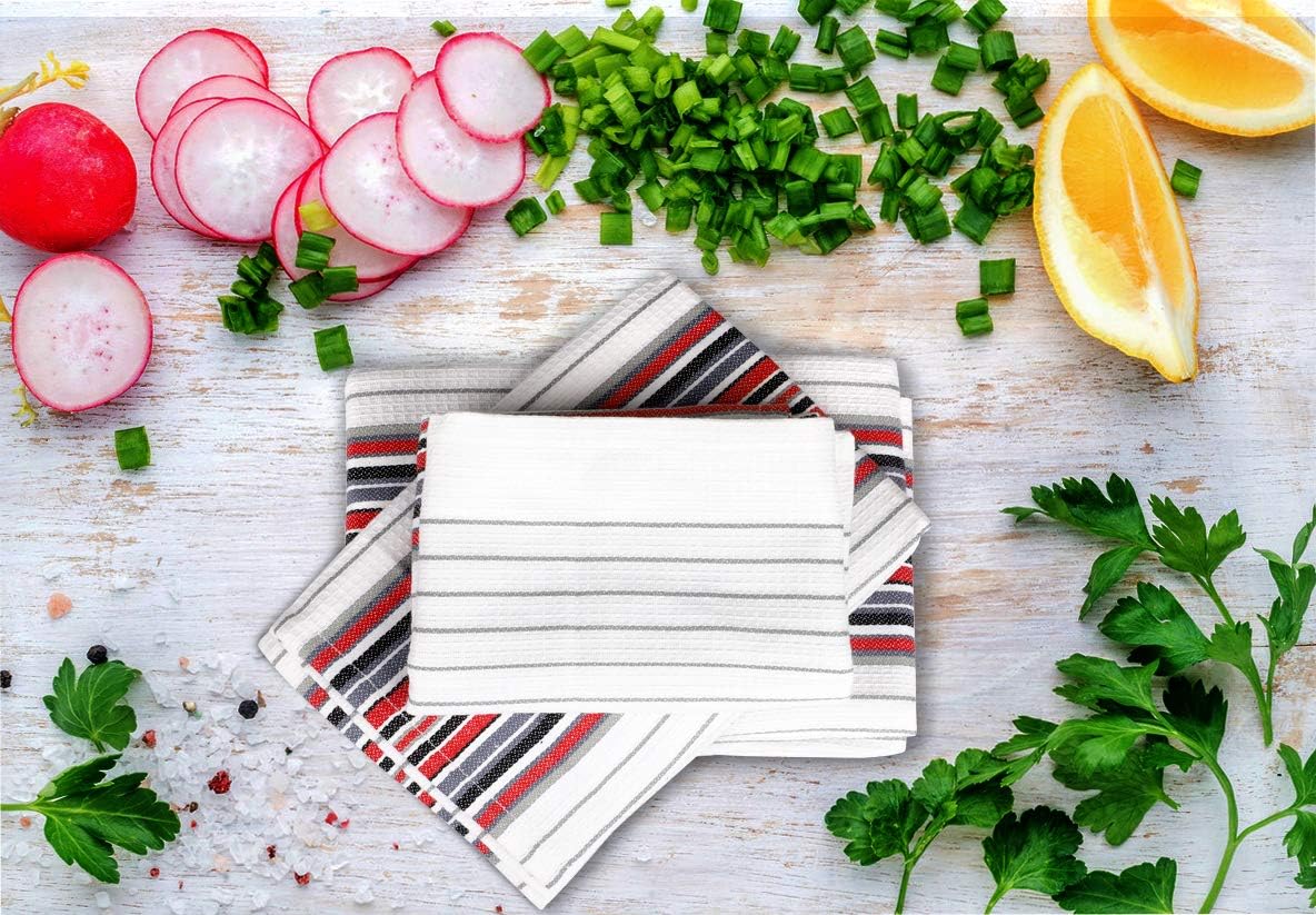 Urban Villa Kitchen Towels, Premium Quality, Cotton Dish Towels,Mitered Corners,Ultra Soft (Size: 20X30 in), White Waffle Stripes, Highly Absorbent Bar Towels & Tea Towels - (Set of 6)