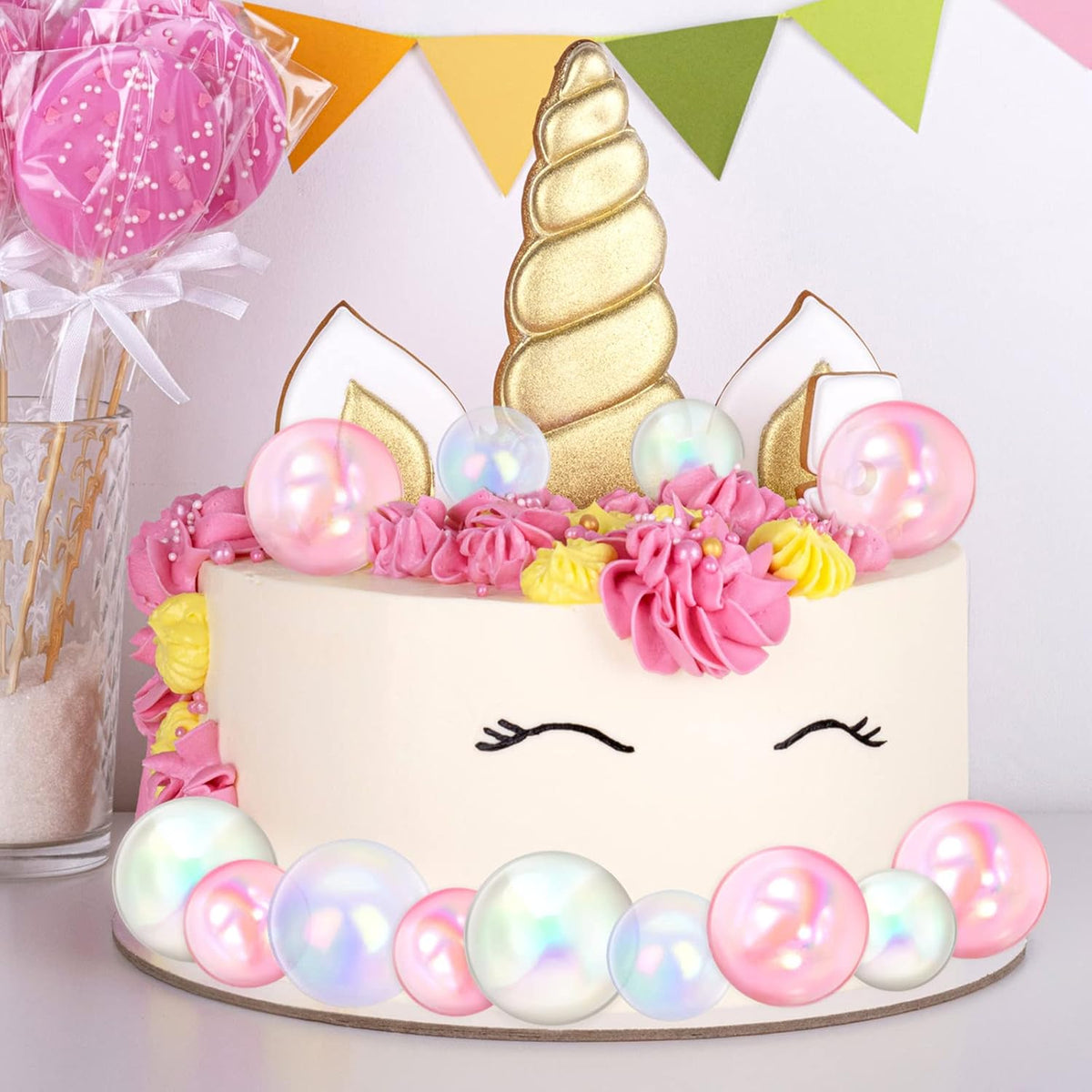 108 Pcs Balls Cake Topper DIY Cupcake Insert Foam Balloons for Cake Baking Wedding Anniversary Birthday Decoration(Pink, Clear, White,1.57'', 1.18'')