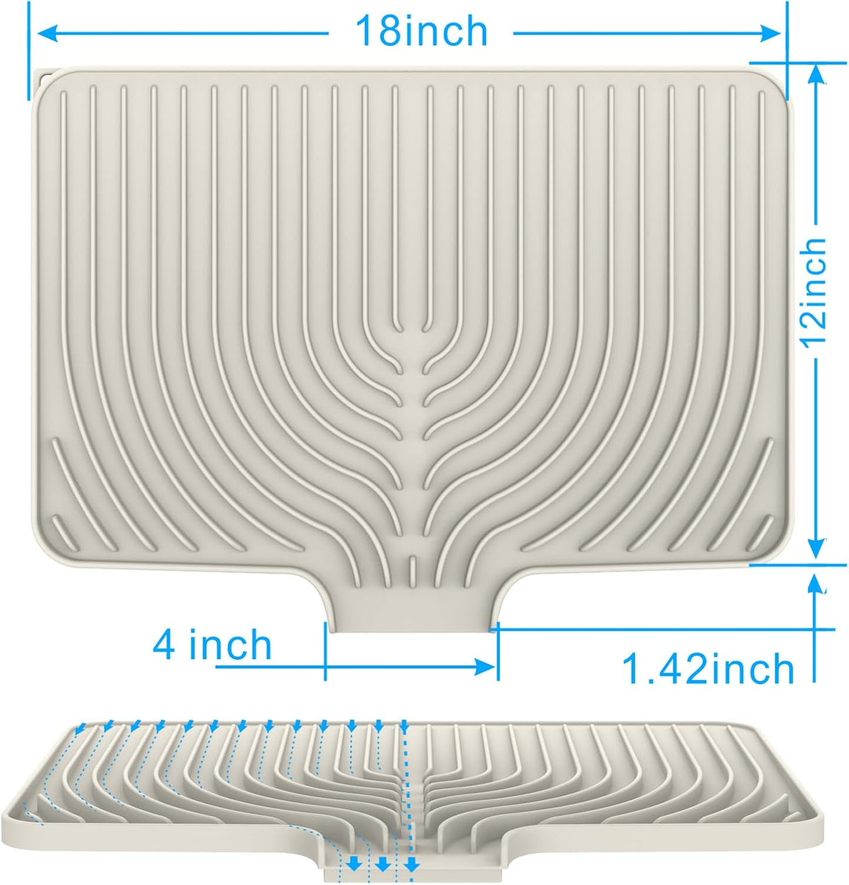 Dish Drying Matt for Kitchen Counter,18"×12"Silicone Dry Rack Mat with Built in Drain, Kitchen Dry Mats for Dishes Drying Pad for Counter(18"×12"Cream)