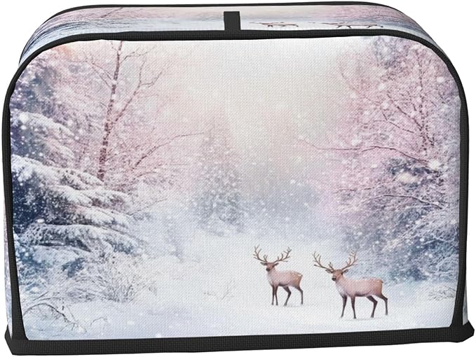 Toaster Cover 2 Slice Winter Deer Forest Christmas Kitchen Small Appliance Covers with Pockets Dust and Fingerprint Protection