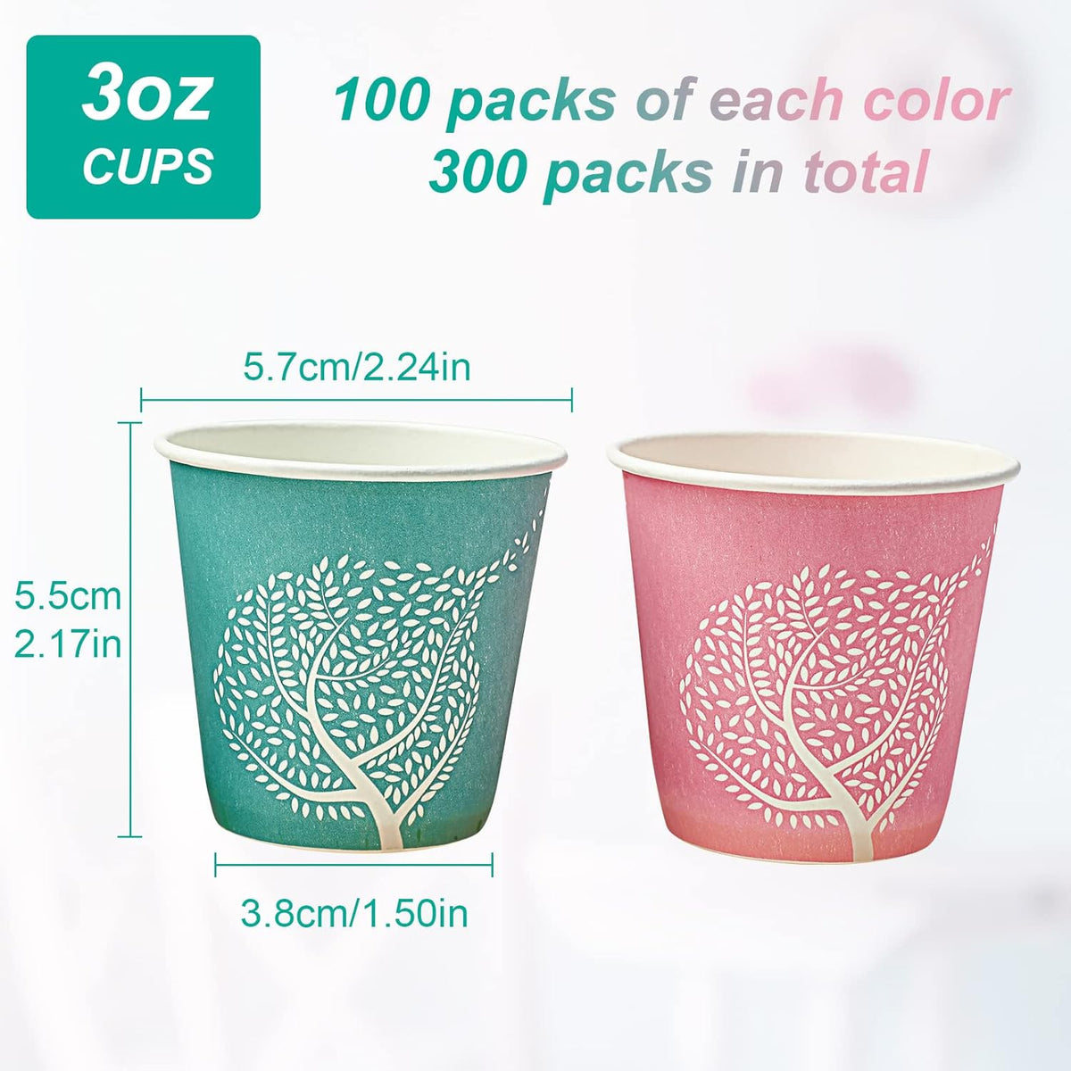 LITOPAK 300 Pack 3 oz Disposable Bathroom Cups, Colorful Disposable Mouthwash Cups, Small Disposable Cups, Mini Paper Cups for Parties, Picnics, Barbecues, Travel and Events