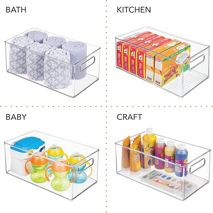 mDesign Deep Plastic Storage Organizer Container Bin, Bath and Shower Organization for Cabinet, Cupboard, Shelves, Counter, or Closet - Holds Shampoo, Vitamins, Ligne Collection, 2 Pack, Clear