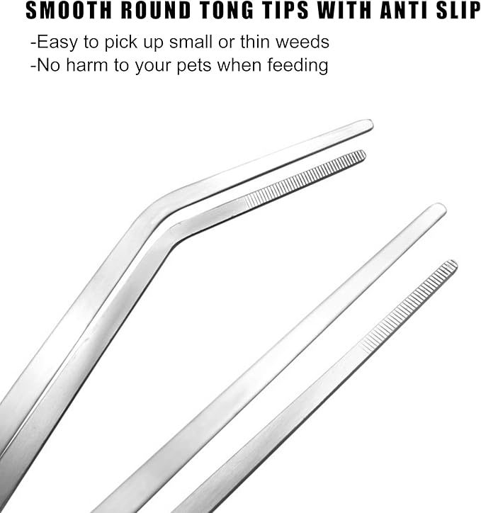 Longjet Kitchen Tweezers Metal Tongs for Cooking - Reptile Feeding Tongs for Gecko, Bearded Dragon, Snake - Long Forceps for Aquarium Plant