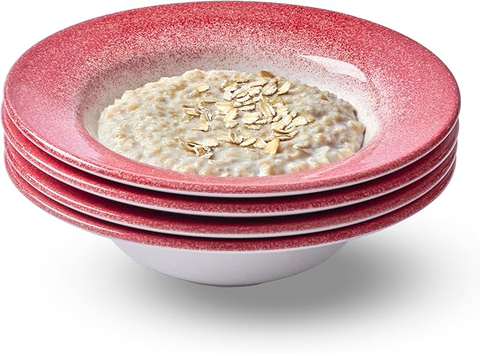 Portmeirion Potter's Mist Oatmeal Bowls (Set of 4) - Elegant Earthenware for Breakfast, Lunch & Dessert - Microwave & Dishwasher Safe Bowls, Handcrafted Stackable Bowl Collection (Red Mist)