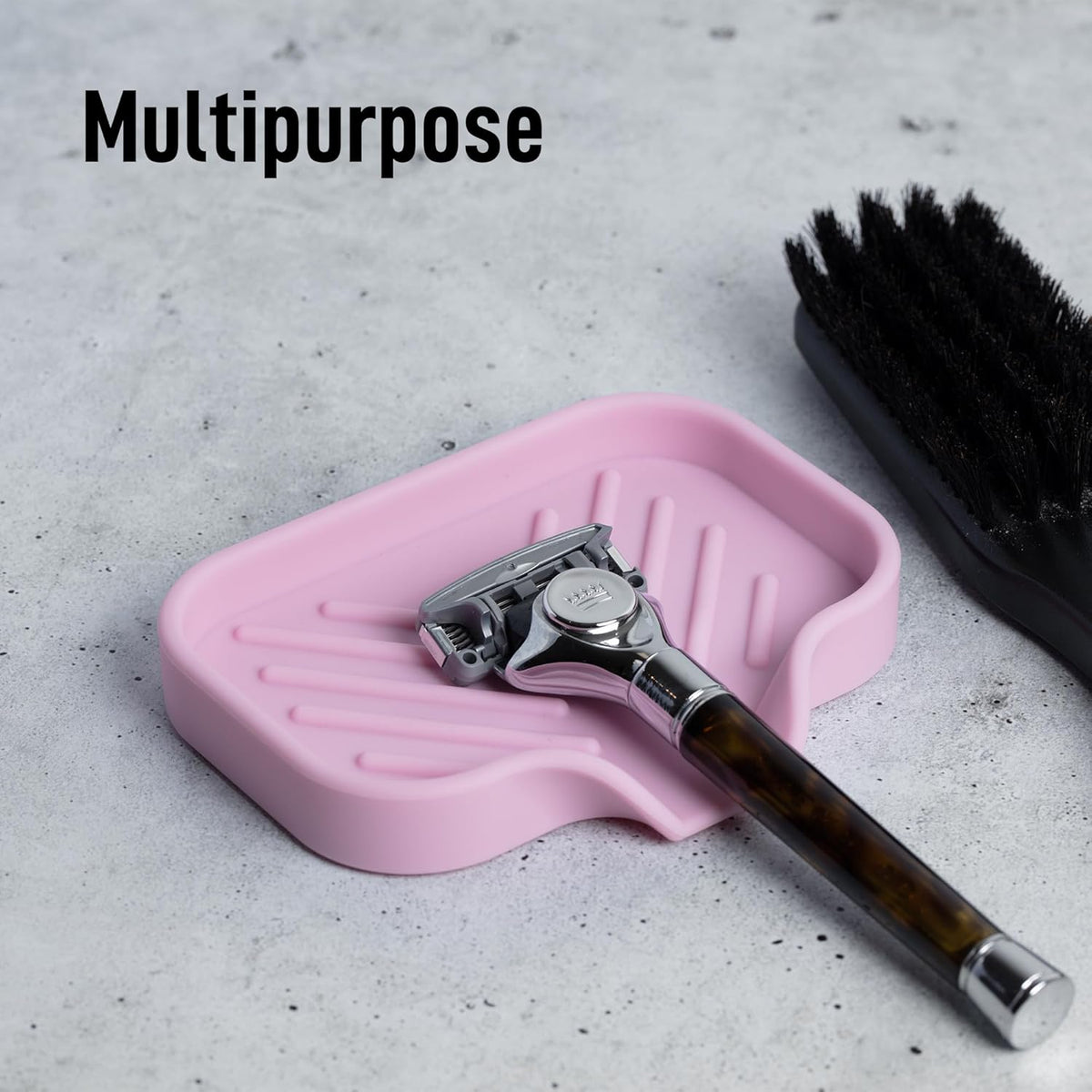 Zulay Kitchen Small Silicone Sponge Holder (4.9x3.3”) – Space-Saving Sink Organizer Tray for Sponge, Soap, Brush & More – Compact Non-Slip Dish for Kitchen & Bathroom (Pink)