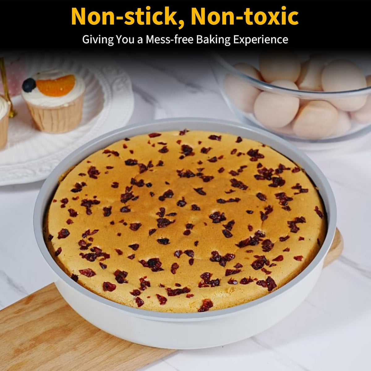 9.5 Inch Round Cake Pan,Cast Aluminum Bakeware Ceramic Nonstick for Cake Baking,Oven and Dishwasher Safe(Beige)