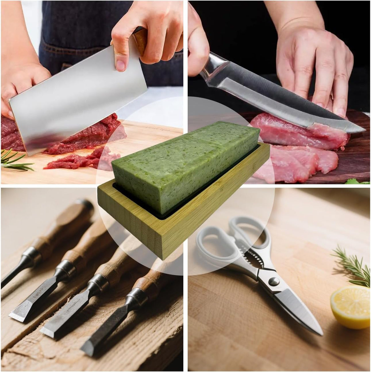Natural Large Green Whetstone,Fine Polishing Stone, Suitable for Knives Polishing, Honing OilStone Sharpening Stone,7 * 2.36 * 1.2 In, Includes Bamboo Base
