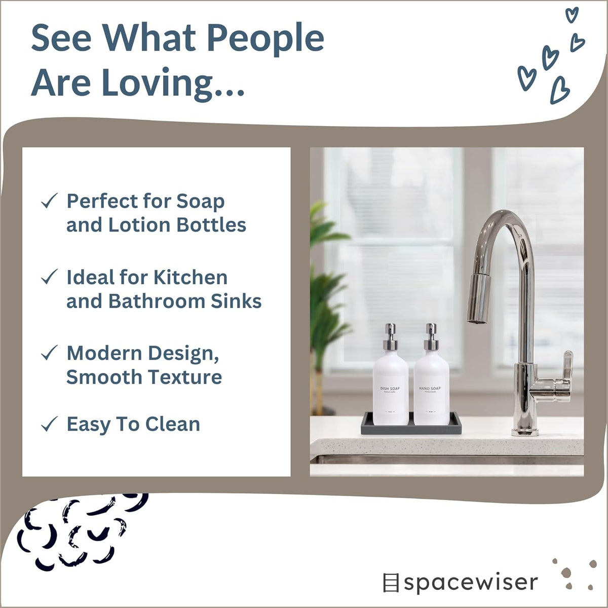 Countertop and Vanity Tray - Small 7.7" Silicone Tray for Soap Dispenser Bottles, Bathroom Trays, Kitchen Sink Soap Trays, Sink Caddy Kitchen Sinks Organizer, Soaps Dish & Sponge Holder Mat