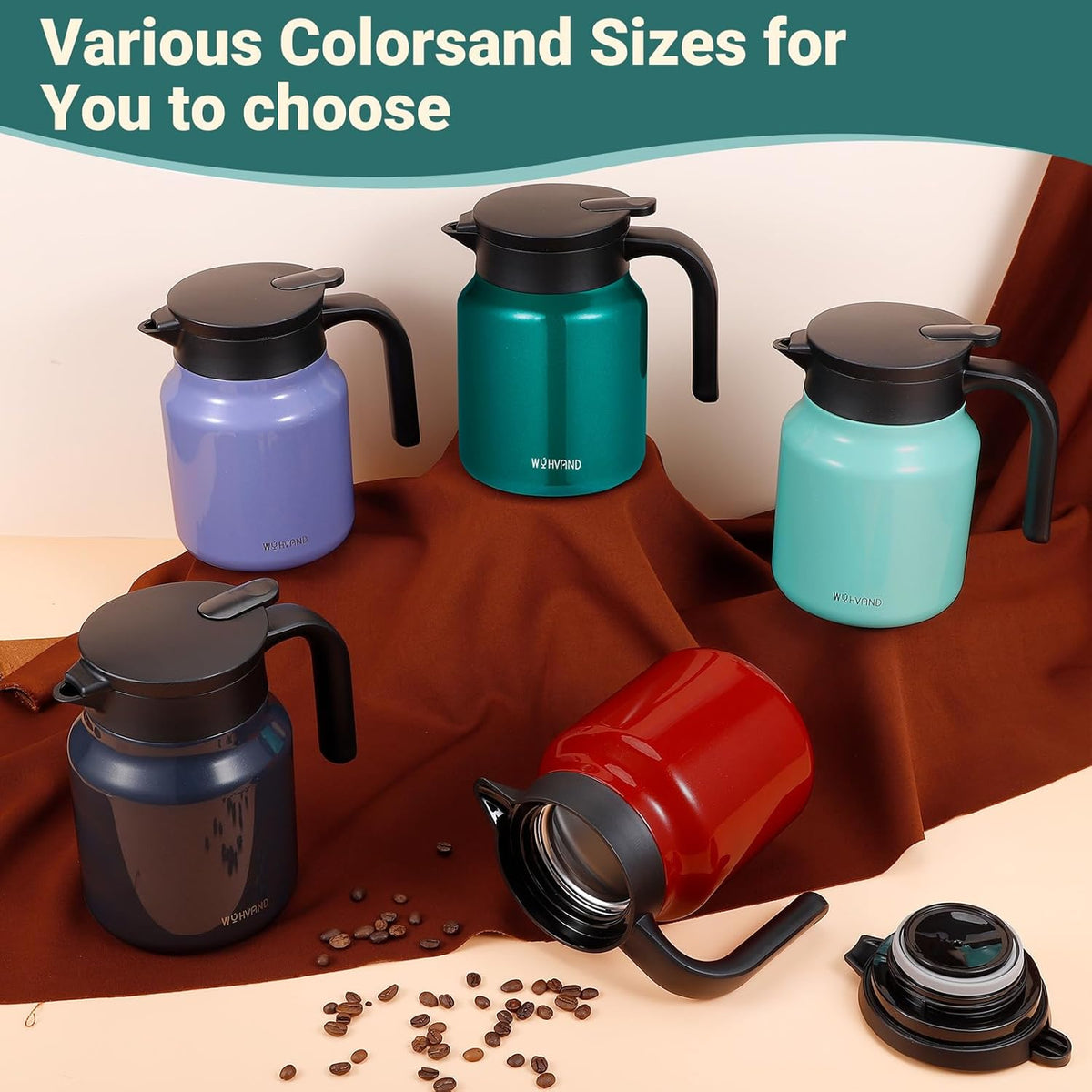 34Oz Thermal Coffee Carafe for Hot/Cold, Stainless Steel Thermos Carafes for Hot Liquids, Dustproof Insulated Hot Water Carafe for Party/Home,Seafoam