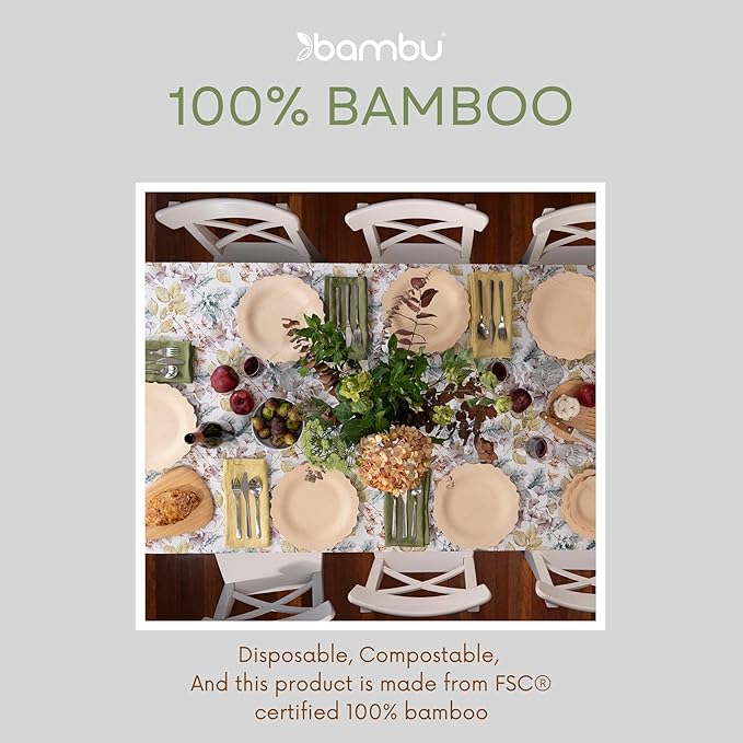 Bambu Pack of 25-9 Inch Disposable Bamboo Plates Fancy, Biodegradable Eco Friendly Products, Bamboo Disposable Plates for Party, Weddings, and Events, Great For Any Occasion, Compostable Plates
