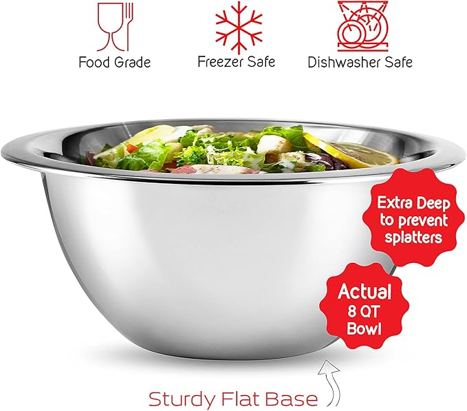 Eatex Mixing Bowls with Measuring Cups & Measuring Spoons 17 Piece Set - Nesting Stainless Steel Mixing Bowls Set for Kitchen, Measuring Spoons & Glass Liquid Measuring Cups, Dishwasher Safe Meal Prep