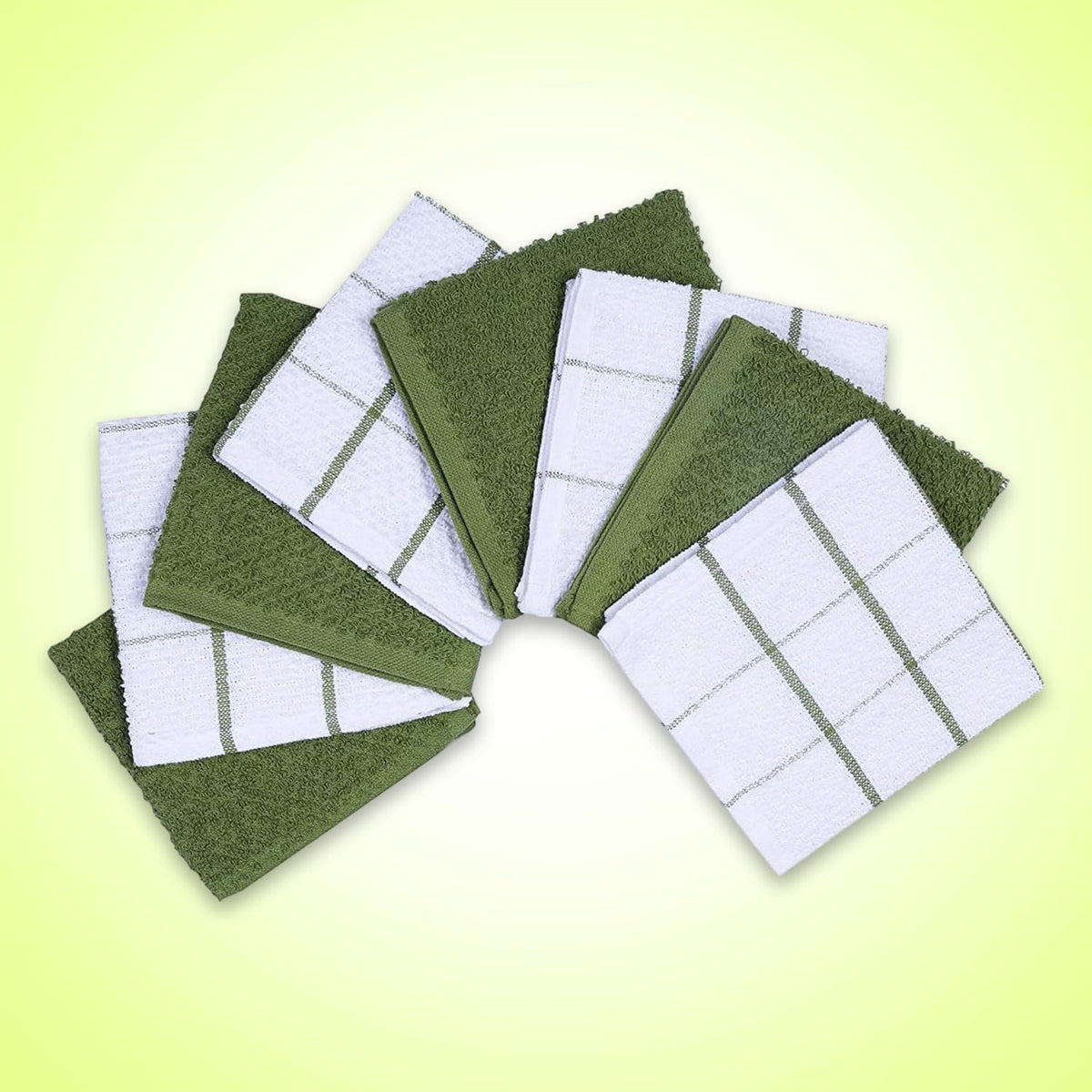 AMOUR INFINI Cotton Kitchen Dish Cloths Set of 8 – Highly Absorbent, Super Soft Premium Terry Cleaning Cloth (12"x12" Inch) Premium Dishcloths for Washing Dishes (Green)