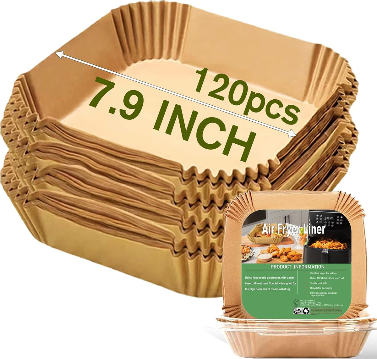 Air Fryer Disposable Paper Liner Square 7.9 Inches, Instant Pot Vortex Plus 4QT Air Fryer Liners, 120Pcs parchment paper liners for 3-6QT Air fryer, Baking Roasting Microwave