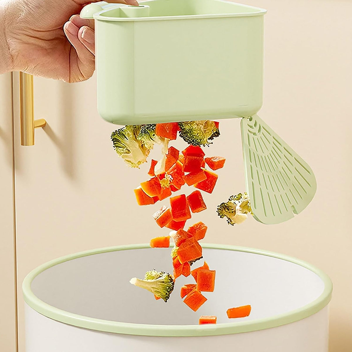 Suction Cup Sink Corner Rack - Triangle Organizer with Drain Hole & Press Automatic Dumping, Food Waste Catcher & Storage Shelf, Rust Resistant No Drilling for Kitchen Bathroom (Green)