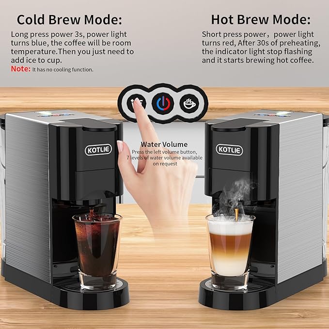 KOTLIE 19Bar Pressure Single Serve Coffee Maker, Multifunctional 5in1 Coffee Machine for NES* Original/Dolce Gusto/K cup/Ground Coffee/illy 44mm ESE, Cold&Hot Brew, Level 7 watervolume (AC-513HF)