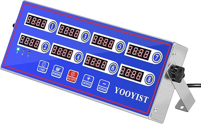 Kitchen Timers for Cooking – 8 Channel Commercial Kitchen Timer Restaurant Kitchen Supplies – Stainless Steel LED Technology Kitchen Timer Digital – Reminder Function, Loud Alarm, Blue