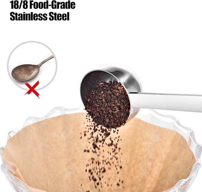 18/8 Stainless Steel Coffee Scoops, Doosu Food-Grade Metal Measuring Spoon with 4.3in Long Handle, Tablespoon Scooper for Coffee Beans, Ground Coffee, Protein Powders, Tea, Sugar (1 & 2 Tbsp)
