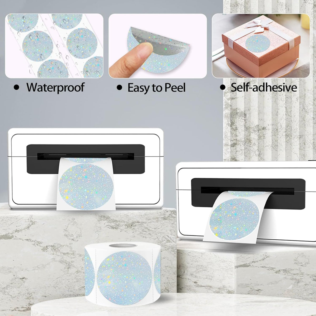 2''Holographic Thermal Label,Round Self-Adhesive Direct Thermal Label,Thermal Stickers for DIY Logo Design,Name Tag (300/Roll Starry Sky