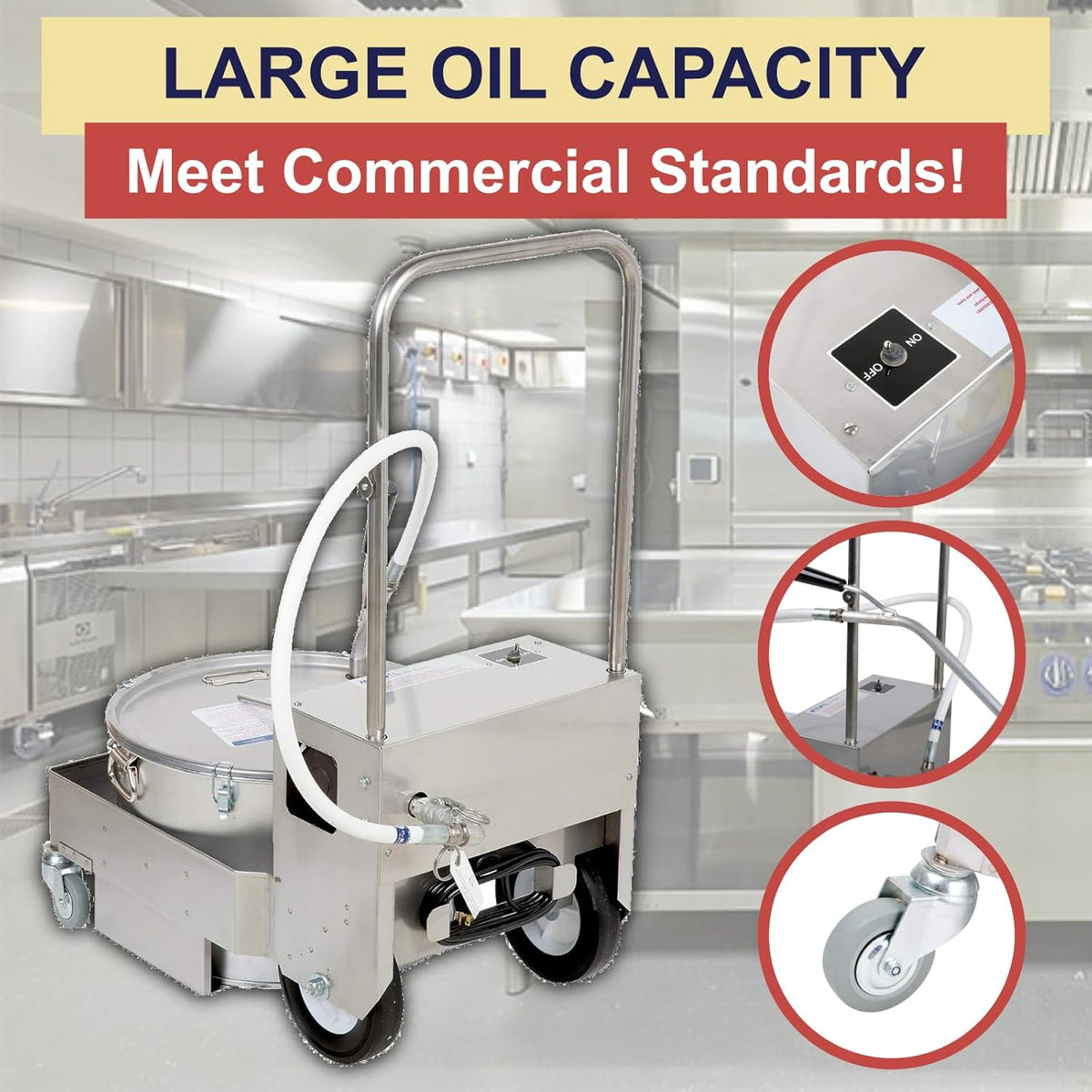 MirOil BD 707 Electric Oil Filter Machine & Discard Trolley, Portable Oil Filter Machine for 75lb Fryer Grease, Filtration System for Deep Fryers for Restaurants, Food Service, Food Trucks & Caterings