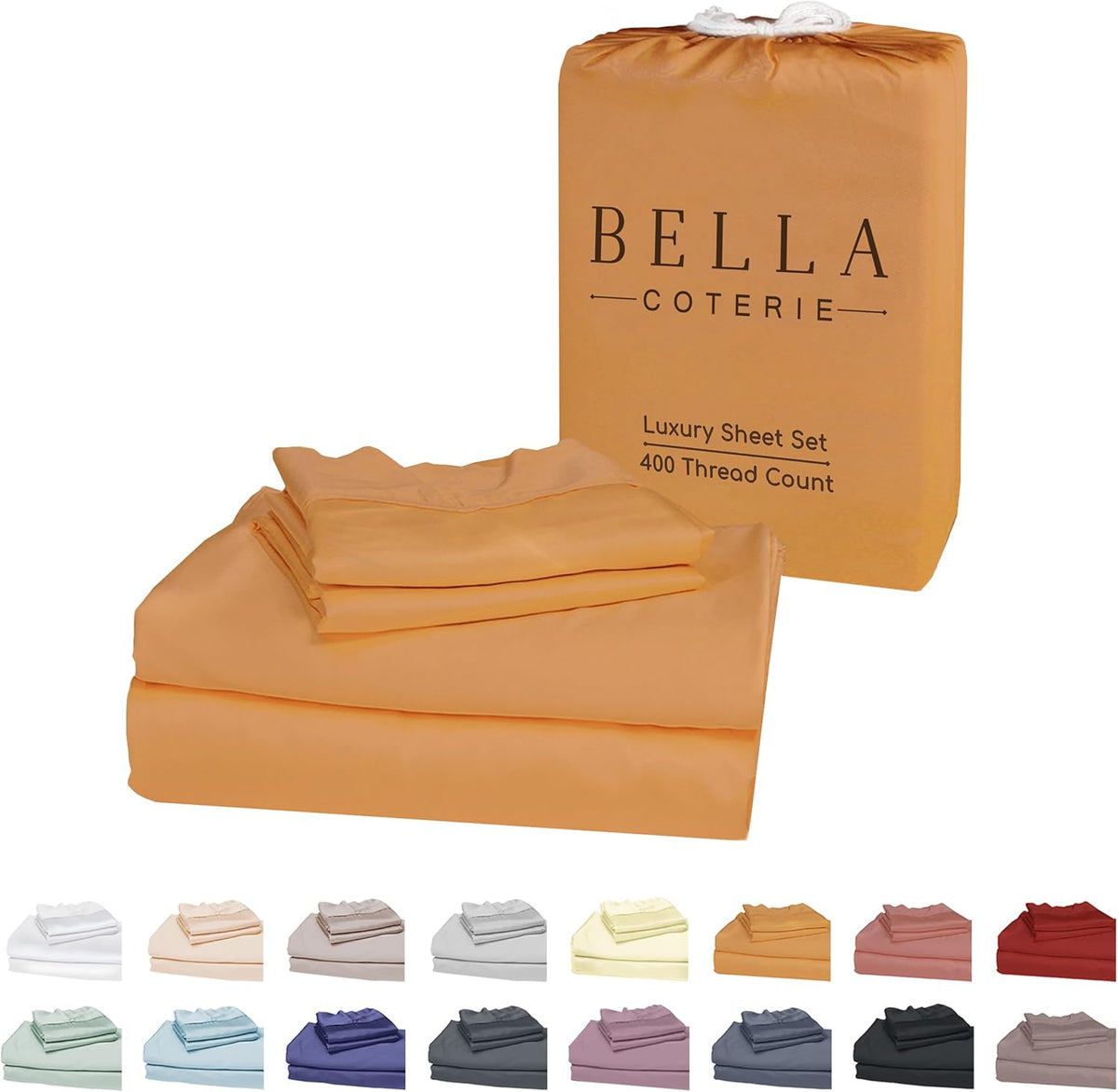 Bella Coterie Luxury Bamboo Viscose Queen Size Sheet Set | 100% Organically Grown | Ultra Soft | Cooling for Hot Sleepers | 18" Deep Pocket [Marigold]