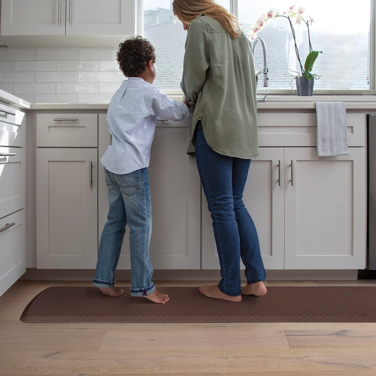 GelPro Elite Premier Gel & Foam Cushioned Anti-Fatigue Kitchen Floor Comfort Mat, Padded Stain-Resistant, Waterproof, Non-Slip Comfort Padded Desk/Office Mat, 20" x 72", Basketweave Truffle