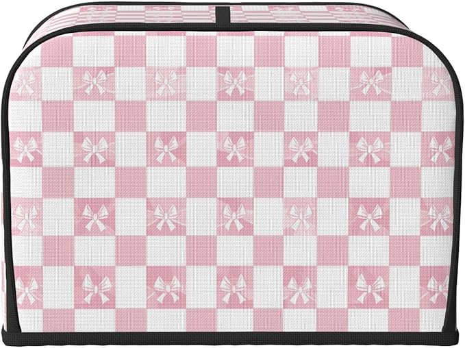 Toaster Cover 4 Slice Pink Check Bow Pattern Kitchen Small Appliance Covers with Pockets Dust and Fingerprint Protection