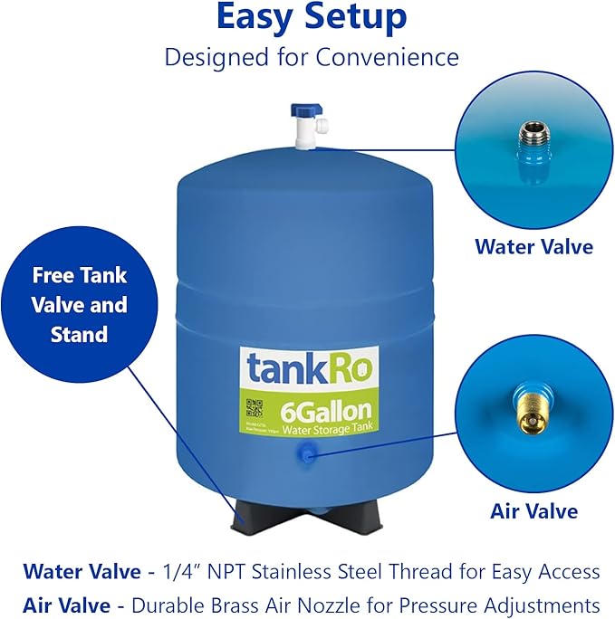 – RO Water Filtration System Expansion Tank – 6 Gallon Water Tank -– Compact Reverse Osmosis Water Storage Pressure Tank with Free 1/4" Tank Ball Valve