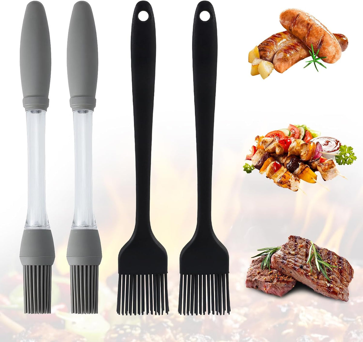 GEEKHOM Basting Brushes, Silicone Basting Pastry Baking Brush Set Heat Resistant Spread Oil Butter Sauce Marinade Meat Glazing for BBQ Grill Barbecue Baking Kitchen Cooking, 4 Pack, Black