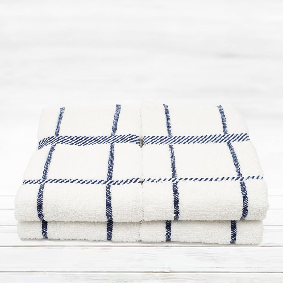 100% Cotton Terry Dish Towels, 4 Pack Checks, 16 x26 Inches, Super Soft and Absorbent Kitchen Towels, Perfect for Kitchen Cleaning and Dish Washing | Navy Blue