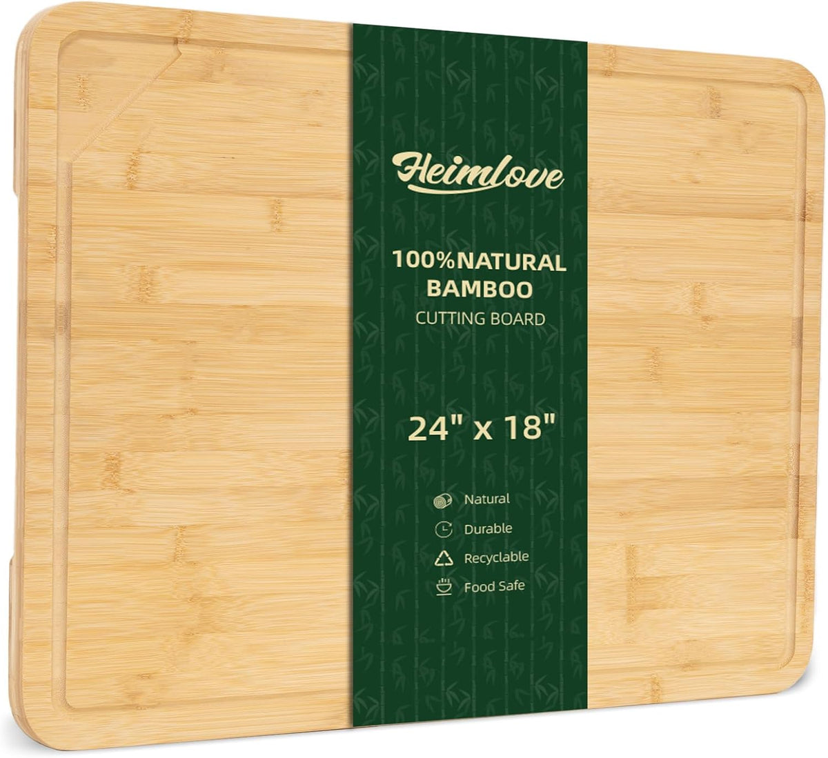 Heimlove 24" Extra Large Cutting Board, Wooden Cutting Boards for Kitchen Charcuterie Boards with Juice Groove and Handles, Chopping Board for Meat, Vegetables and Cheese