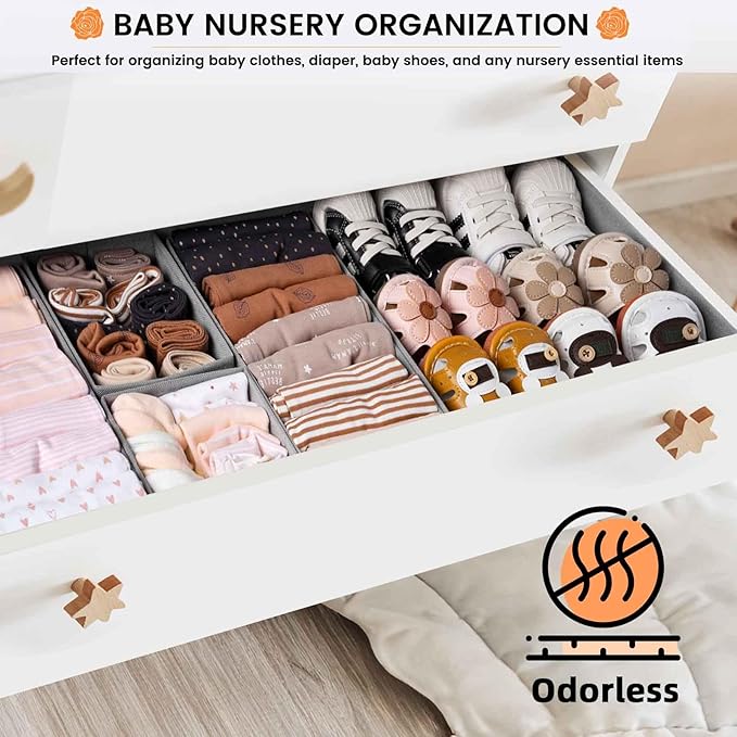 【FAMILY PACK】Drawer Organizer Clothes, 20 Pack Dresser Organizer Bins for Baby Clothes - Underwear Bra Sock Organizer - Fabric Closet Organization and Storage Dividers for Nursery Bedroom Dorm
