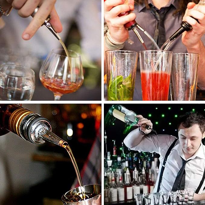 6PCS Liquor Bottle Pourers, Stainless Steel Olive Oil Spouts, Bottle Pourers for Alcohol, Olive Oil, With Dust Caps Liquor Pour Spout