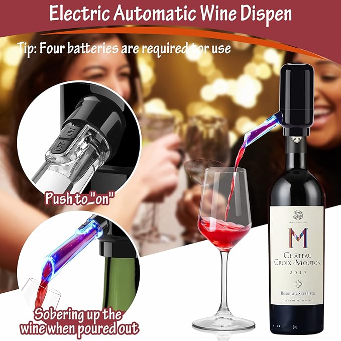 Electric Wine Aerator Pourer,Portable One-Button Wine Dispenser Machine and Wine Decanter Multi-Smart Automatic Filter Wine Pourer for Red Wine,Best Wine Gifts for Women and Wine Lovers
