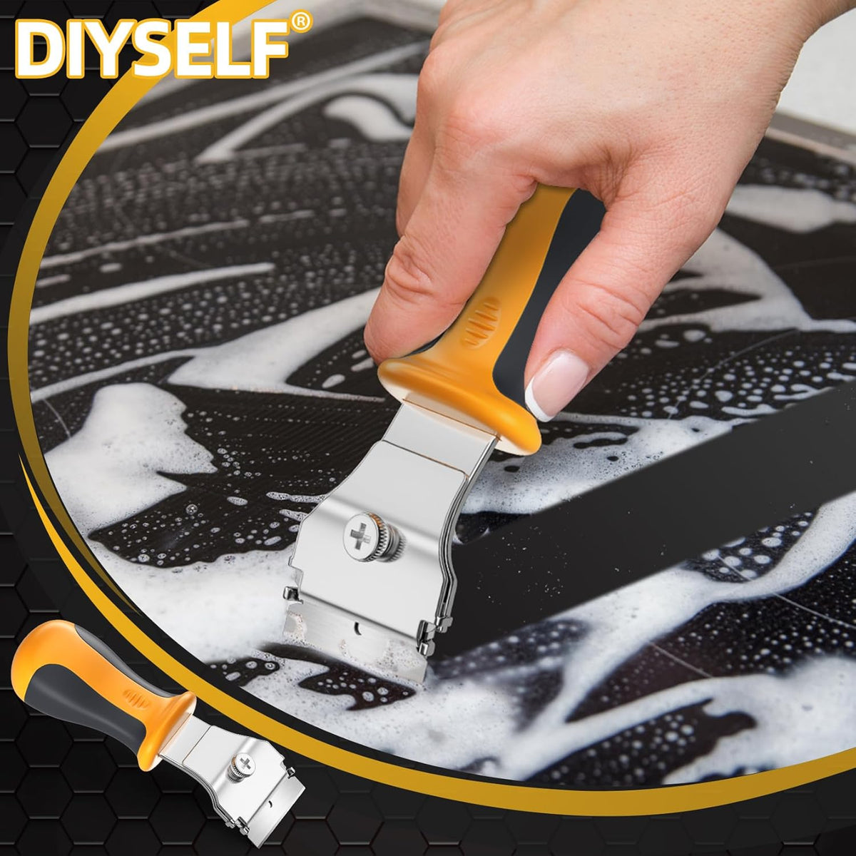 DIYSELF Razor Blade Scraper 12Pack Glass Scraper Oven Scraper for Cleaning Razor Scraper for Floors Glass Stove Top Scraper Window Scraper Includes Extendable Handle and 10 Extra Blades