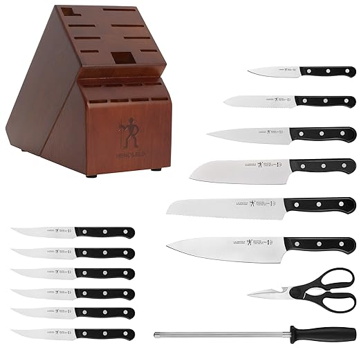 HENCKELS Solution Razor-Sharp 15-pc Knife Set, Chef Knife, Bread Knife, Steak Knife, German Engineered Informed by 100+ Years of Mastery, Black/Stainless Steel