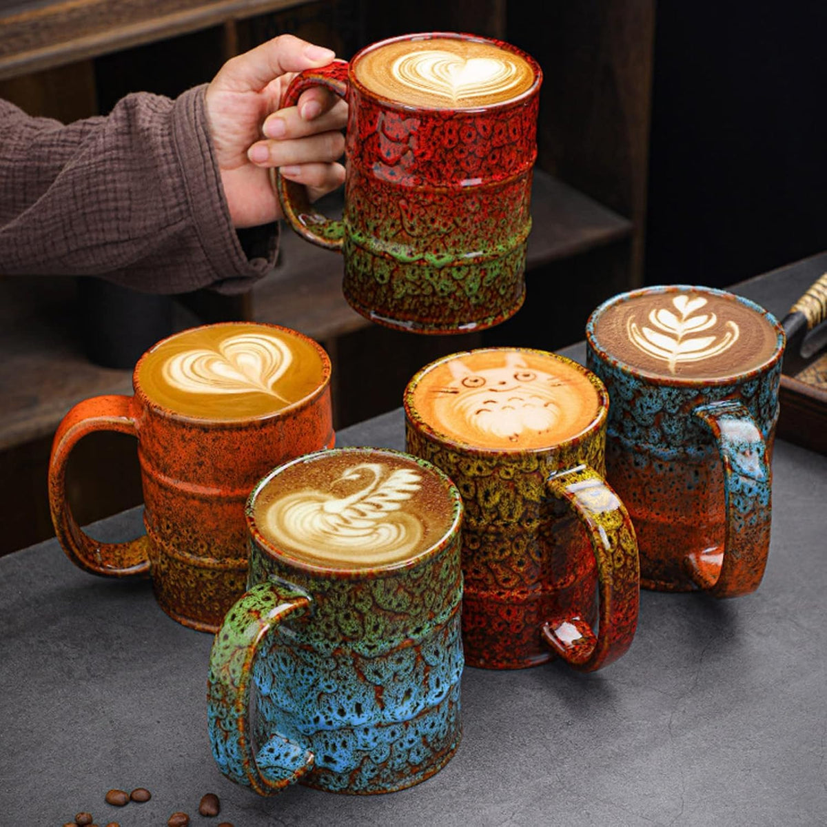 Ceramic 20 oz Large Coffee Mugs for Office and Home - Dishwasher and Microwave Safe (2, Blue and Brown)