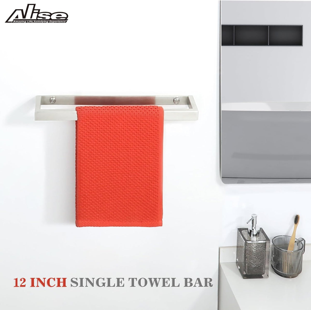 Alise Bath Towel Bar,Wall Mount Towel Holder Towel Rack Towel Hanger for Bathroom Lavatory,12 Inch SUS304 Stainless Steel Towel Rail,Brushed Finish GJF030-LS