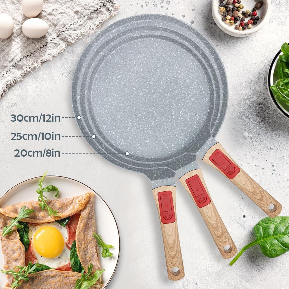 Ceramic Crepe Pan 10 in, Nonstick Dosa Pan with Detachable Handle, Pancake Pan Blue