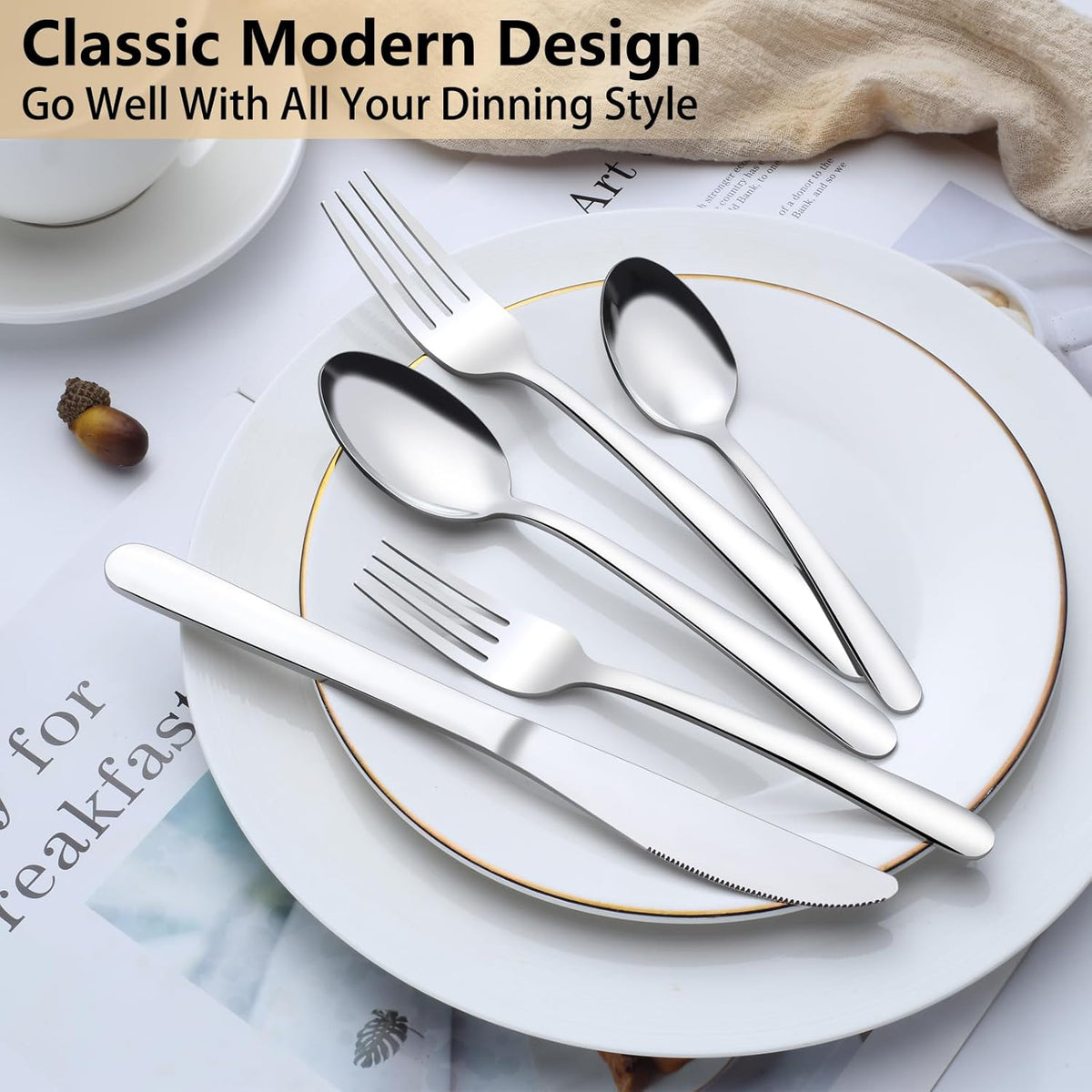 Pleafind 40-Pcs Silverware Set for 8, Premium Stainless Steel Flatware Set, Include Forks Spoons and Knives Set, Mirror Polished Cutlery Utensil Set for Home Restaurant, Dishwasher Safe