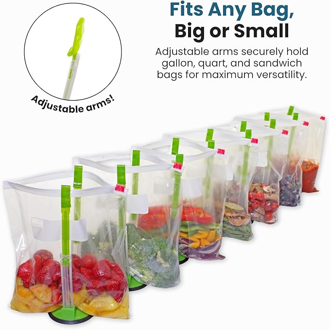Original Jokari Adjustable Baggy Rack Stand 1 Pack. Prop Plastic Ziploc Freezer Storage Bags Open Hands-Free To Pour Leftovers, Snacks and Meal Prep Ingredients With No Food Spills or Kitchen Mess.