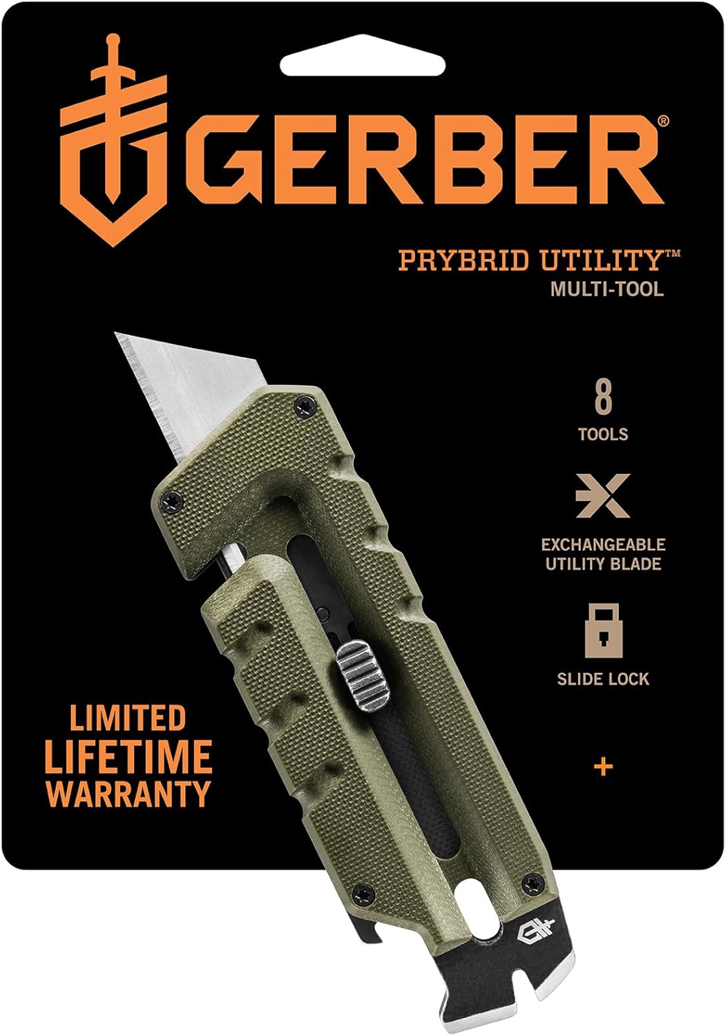 Gerber Gear Prybrid Utility Knife with Pry Bar, EDC Multi-Tool Pocket Razor Knife with Retractable Blade, Green