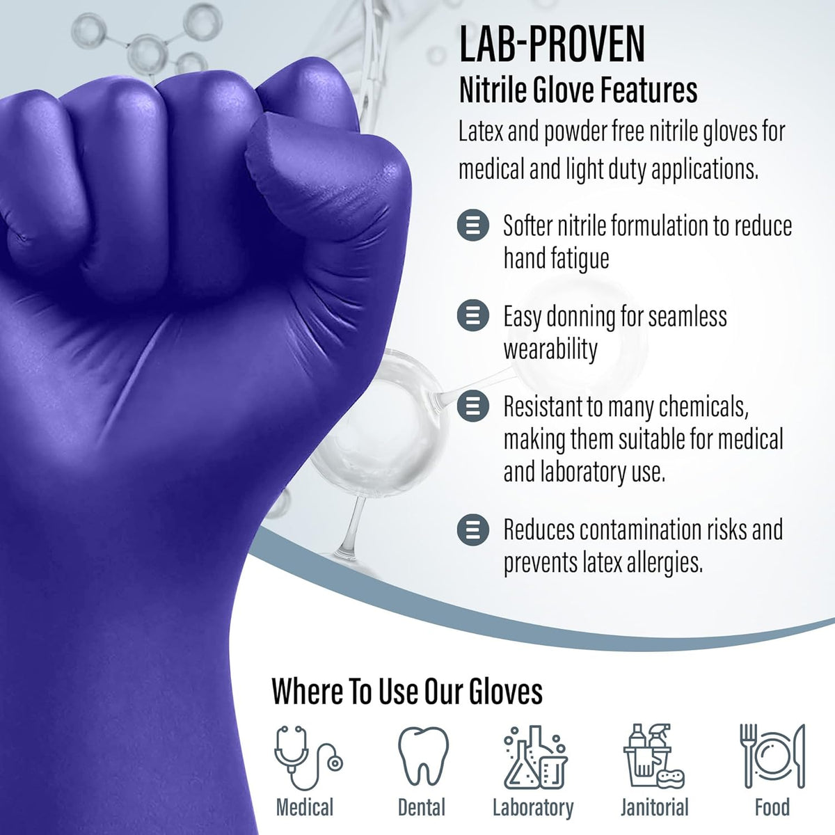 EnSure Nitrile Exam Gloves, Powder-Free, Latex-Free, Chemo Rated, Non-Sterile, Light Duty, Textured Tips, Medical, Surgical, Food Safe, Cleaning, Dental, Lab Use - 3 Mil (Medium, 2000 Count)