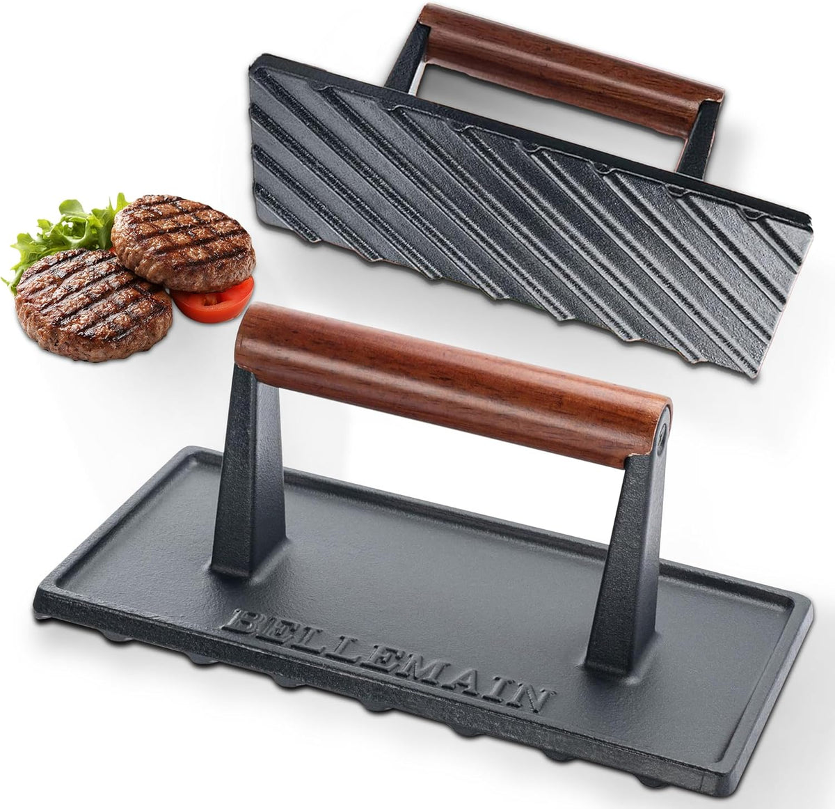 Bellemain Bacon Press Rectangle | Heavy-Duty Cast Iron Grill Press for Perfectly Seared Bacon, Steak & Sandwiches | Equalized Weight Distribution