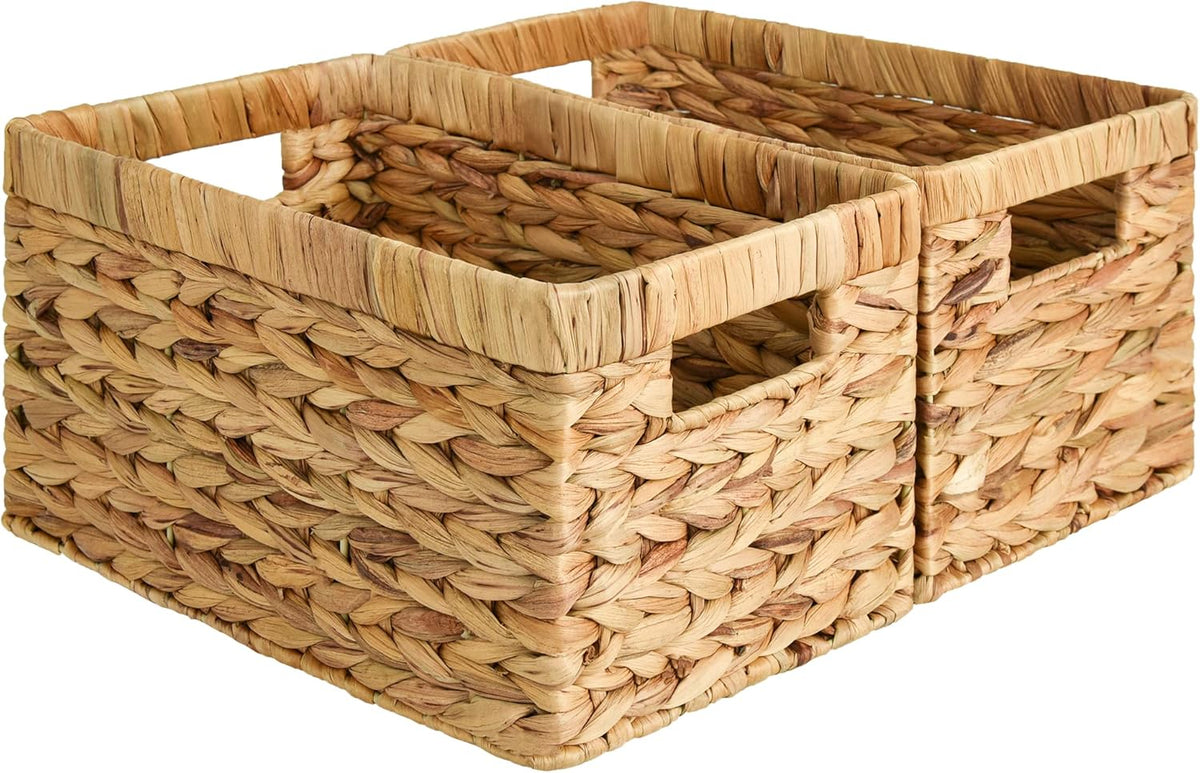 StorageWorks Wicker Basket, Baskets for Organizing, Storage Basket with Built-in Handles, Water Hyacinth Shelves (Medium 2-Pack, Natural Hyacinth)