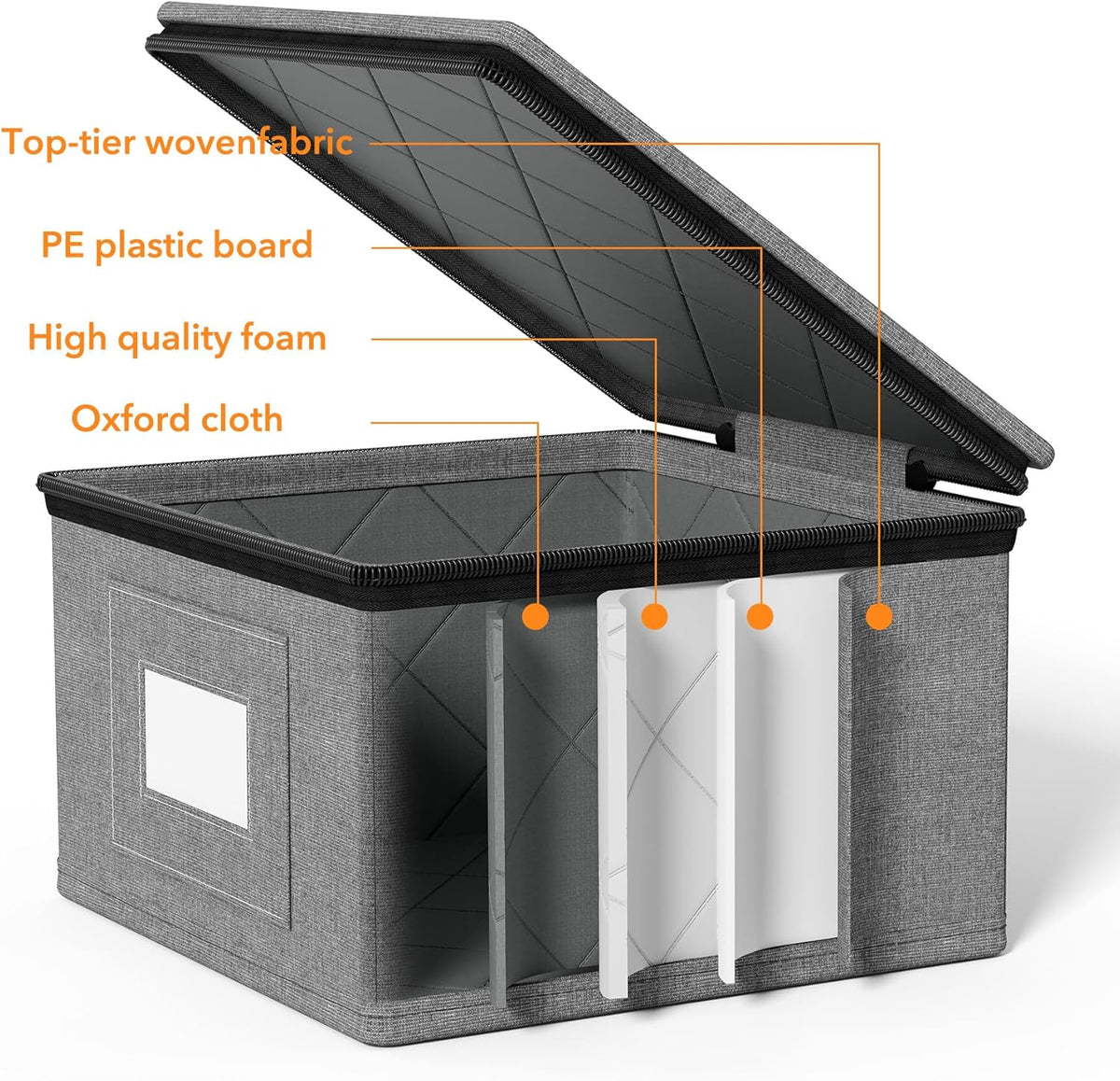 SpaceAid China Storage Containers 6 Pack, Stackable Hard Shell Quilted Cases with Soft Plate Separators, Moving Supplies Packing Boxes for Dishes, Plates, Platters, Mugs, Cups (Grey)