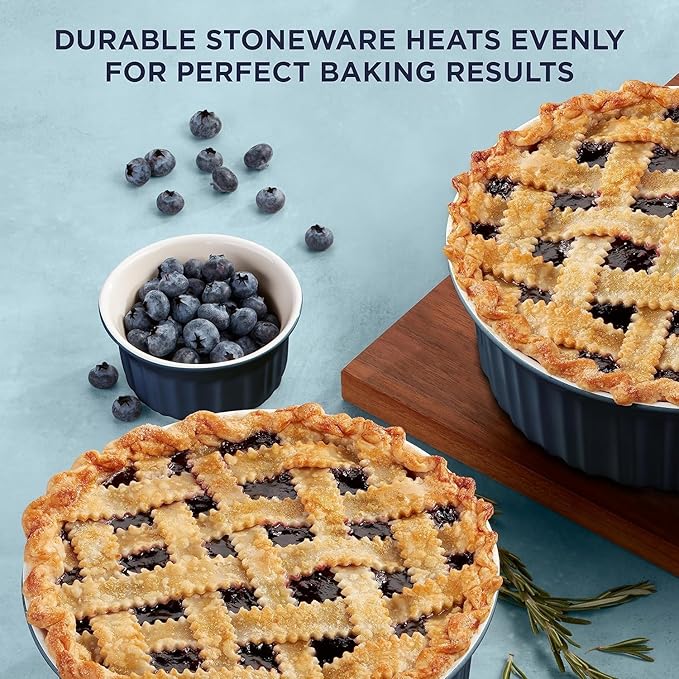 CorningWare Ceramic Bakeware Set with Lids Chip and Crack Resistant Stoneware Baking Dish, Microwave, Dishwasher, Oven, Freezer and Fridge Safe, 12-Piece French Navy