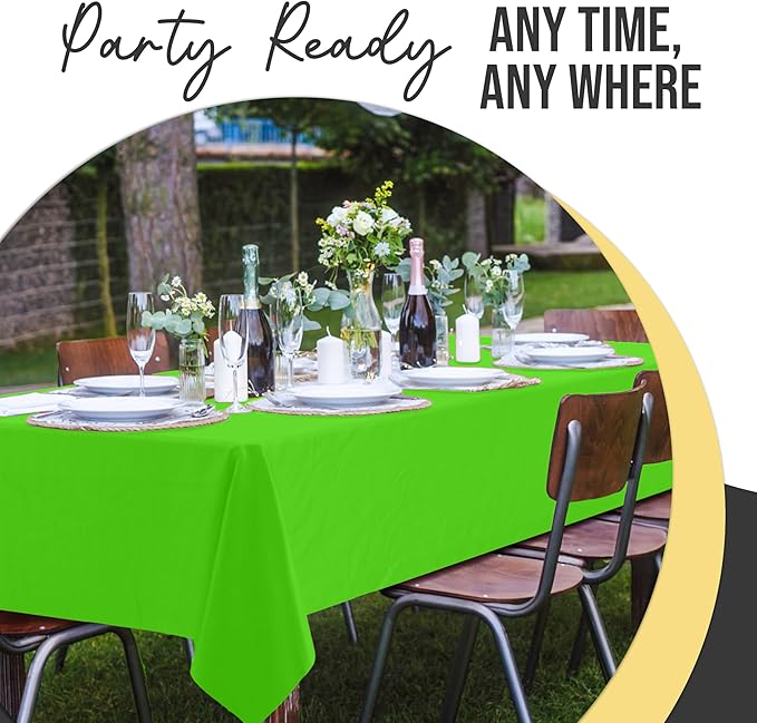 Exquisite 66% Thicker Premium Plastic Table Cloth Rectangle Table Cover 0.5 Mil 6 Pack Lime Green Table Cloth 54 Inch x 108 Inch Disposable Tablecloth Won't Tear Easily Like Cheap Thin Brands