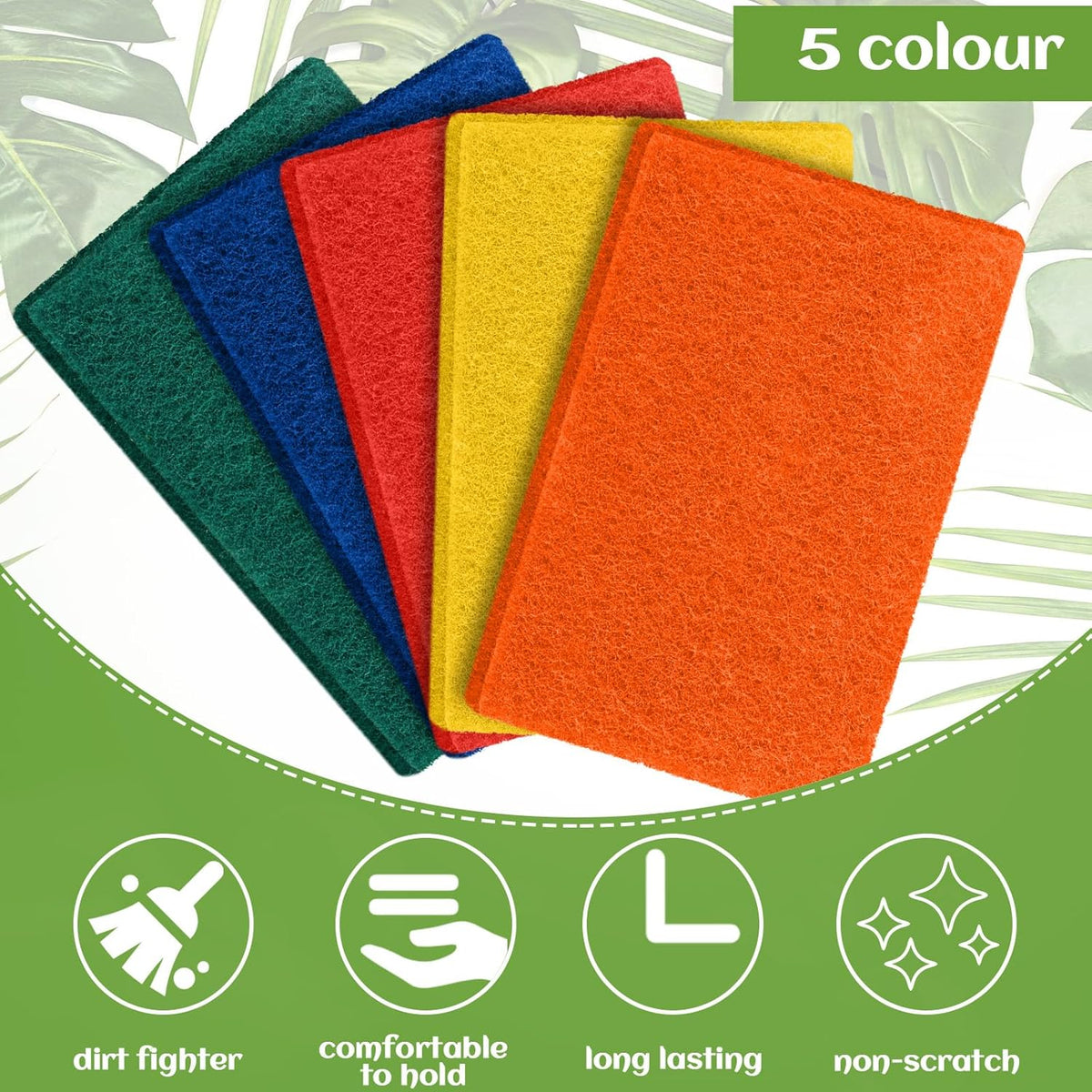 Hoolerry 100 Pcs Heavy Duty Scouring Pads Non Scratch Household Scrub Pads for Cleaning Reusable Pan Scrubber Anti Grease Scrubbing Pads for Dish Kitchen Metal Grills, 4.3 x 3 x 0.3 in (Multicolor)