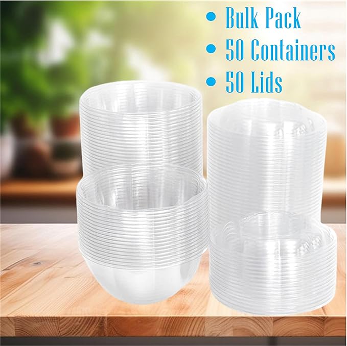 Mr Miracle Clear 18 Ounce Plastic Salad Bowls with Snap-On Lids. Pack 50. Airtight Disposable Salad Containers for Lunch, Meal Prep, Parties. Ideal as Disposable Salad Bowls with Lids